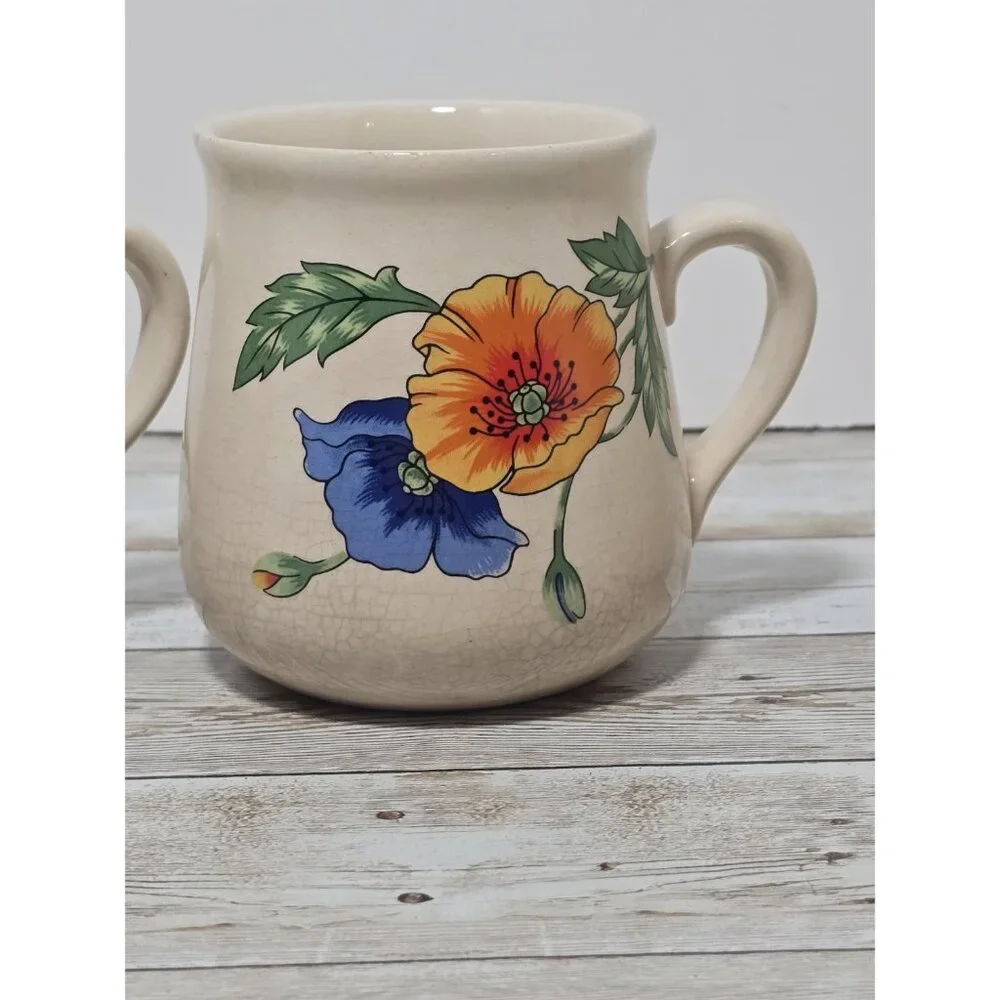 Lot of 3 Vintage Poppies Floral‎ Mugs Crazing Matching